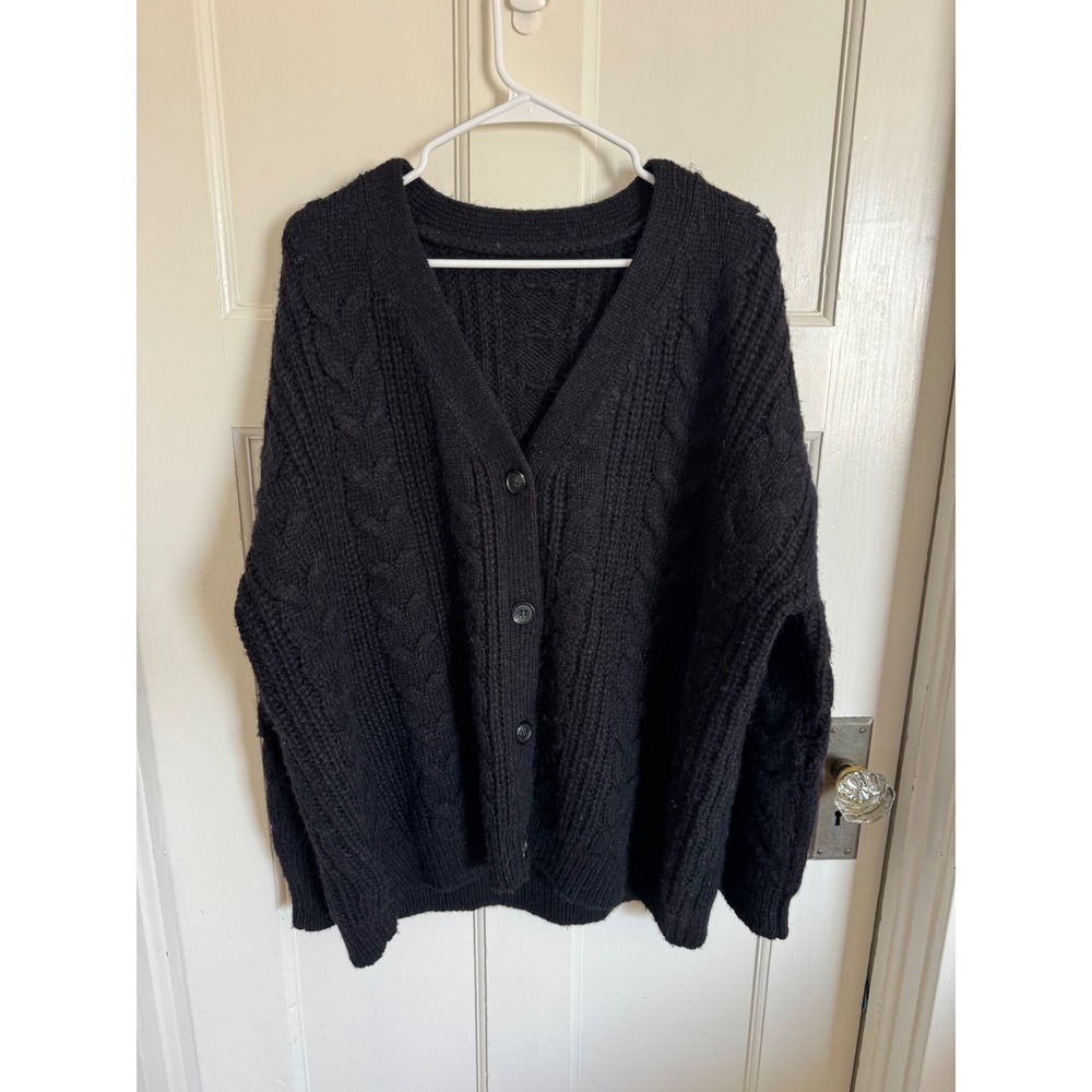 Jenni Kayne black merino wool alpaca cable cocoon cardigan size small